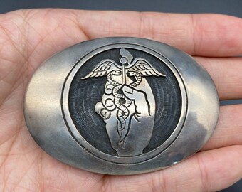 Vintage Hopi Roy Talaheftewa Hermes Caduceus Sterling Silver Belt Buckle 1-1/8"