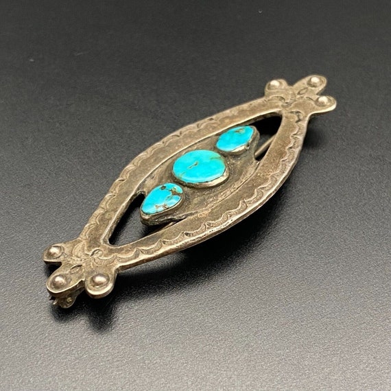 Vintage Navajo Indian Turquoise Hand Stamped Silv… - image 10