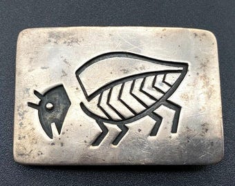 Vintage Hopi Wallie Sekayumptewa Native Bug Silber Gürtelschnalle 7/8"