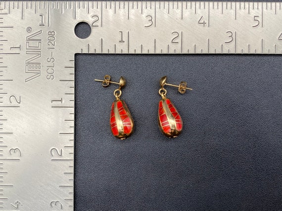 Vintage Zuni Native 14K Gold Coral Inlay Dangle E… - image 6