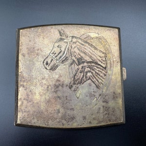 Antique Russia Horse Horseshoe Cigarette Case Box 84 Continental Silver image 1