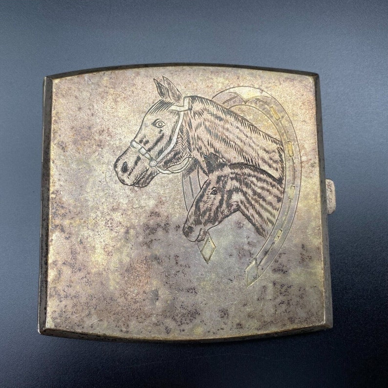 Antique Russia Horse Horseshoe Cigarette Case Box 84 Continental Silver image 1