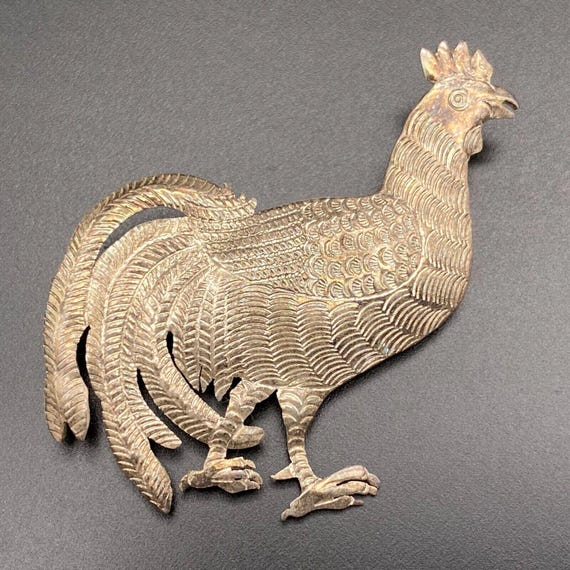 Vintage Rooster Chicken Silver Pin Brooch