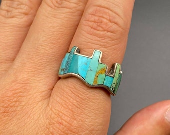 Vintage Kewa Joseph Rosetta Turquoise Sterling Silver Ring Size 8.75