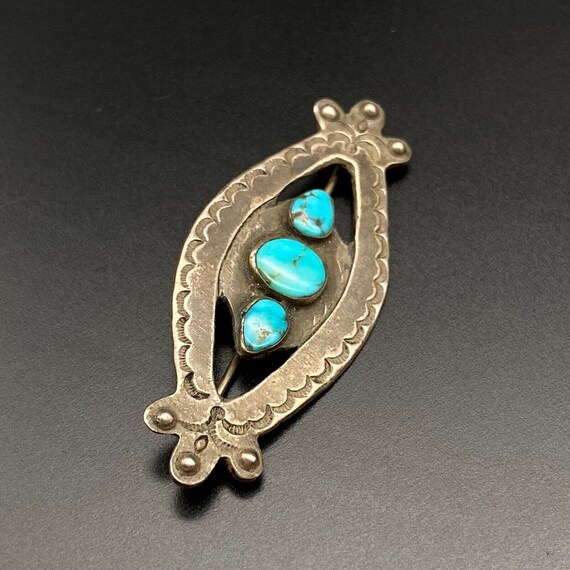 Vintage Navajo Indian Turquoise Hand Stamped Silv… - image 9