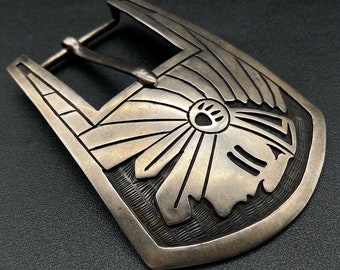 Vintage Hopi Native Indian Chief Head Sterling Silver Belt Buckle 1"