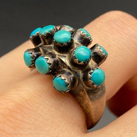 Vintage Navajo Native Indian Turquoise Silver Rin… - image 1