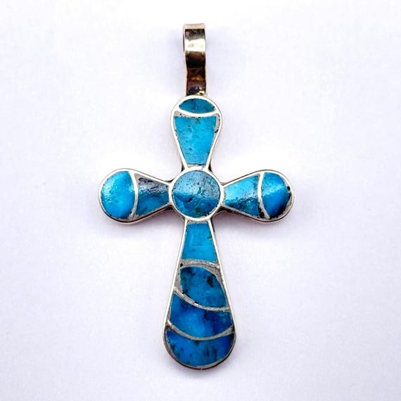 ヴィンテージ ズニ族 ネイティブ クロス ターコイズ インレイ シルバー