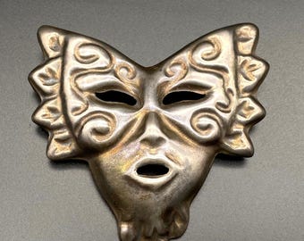 Vintage Mexico Theater Maske Sterling Silber Pin Brosche Kompliziertes Design