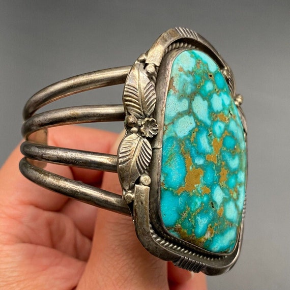 Vintage Navajo Native Turquoise Silver Bracelet C… - image 8
