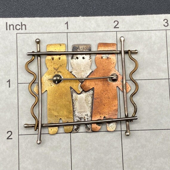 Vintage Roggio Happy People Mixed Metal Sterling Silver Coper Pin Brooch View 5