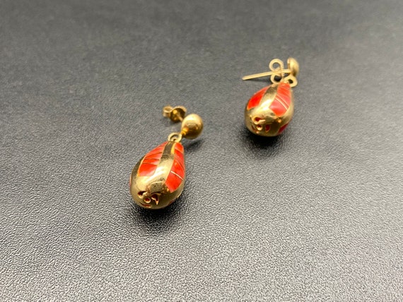 Vintage Zuni Native 14K Gold Coral Inlay Dangle E… - image 3