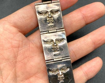 Ciondolo vintage in argento sterling con scultura a forma di volto dimensionale di Carlos Albert Mexico