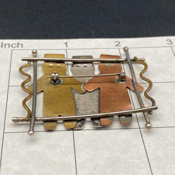 Vintage Roggio Happy People Mixed Metal Sterling Silver Coper Pin Brooch View 6