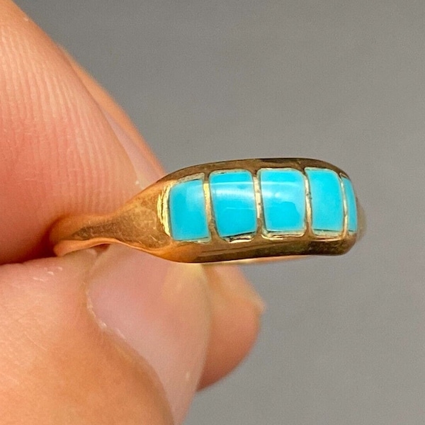 Vintage Southwestern Turquoise 14K Gold Ring Size 5.75