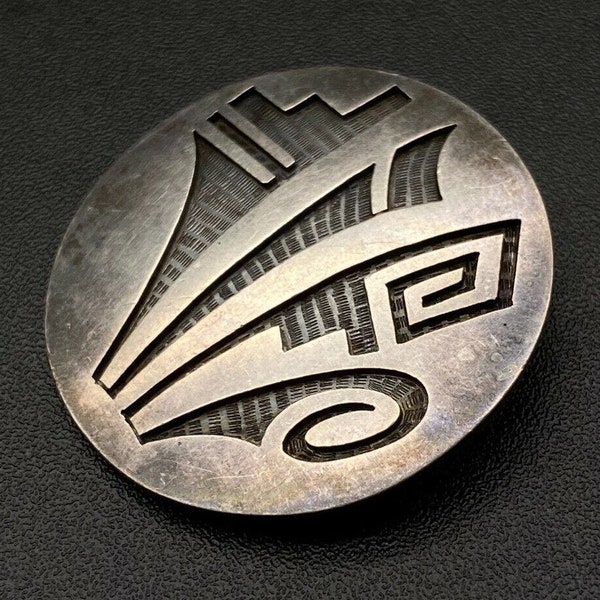 Vintage Hopi Lawrence Saufkie Prayer Feathers Sterling Silver Pin Brooch