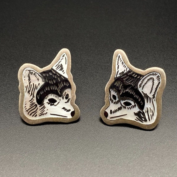 Vintage Zuni Dale Edaakie Native Wolf Coyote MOP Silver Earrings