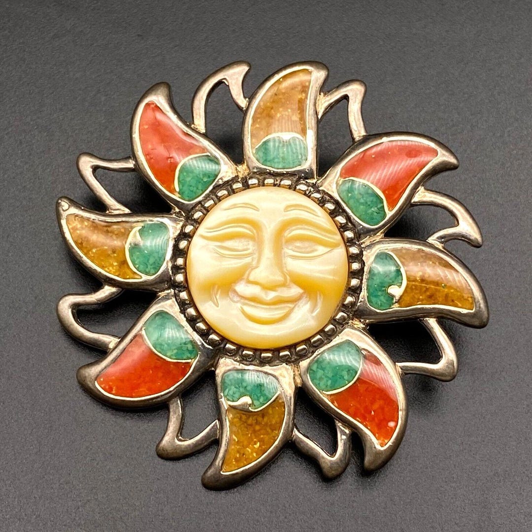 Vintage Southwestern Sun Face Sterling Silver Brooch Pin Pendant - Etsy