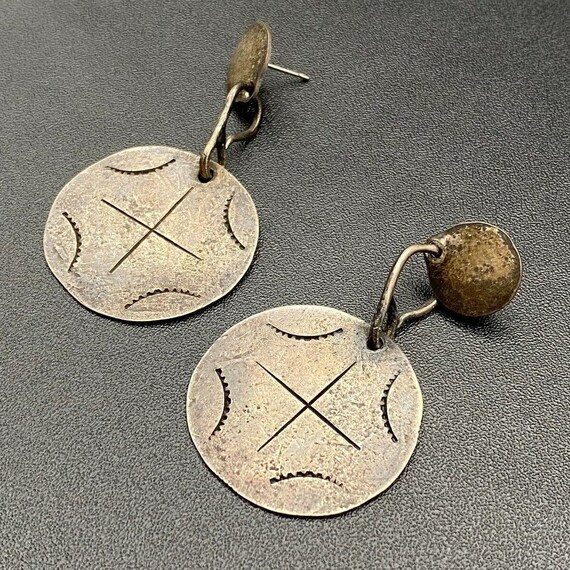 Vintage Navajo Native Coin Silver Dangle Earrings