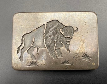 Vintage Hopi Preston Monongye Buffalo Silver Belt Buckle 1-3/8"