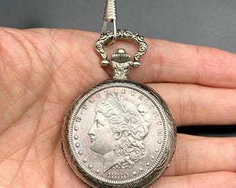 Vintage American Historic Society Morgan Silver Dollar 1880 S Coin Pocket Watch