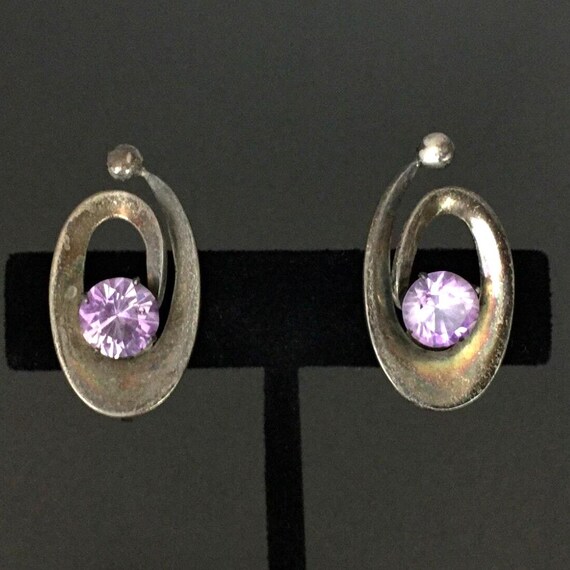 Vintage Mexico Miguel Melendez Amethyst Screw Back Sterling Silver Earrings
