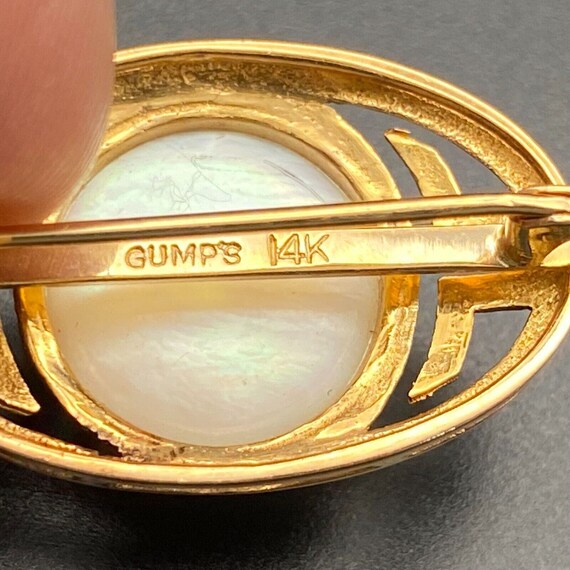 Vintage Gump's Pearl 14K Gold Pin Brooch - image 2