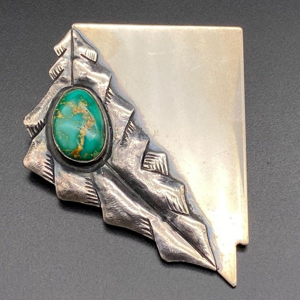 Vintage Anglo Frank Patania Nevada Turquoise Sterling Silver Pendant Brooch