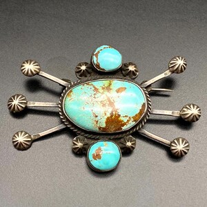 Vintage Navajo Native Turquoise Concho Silber Brosche