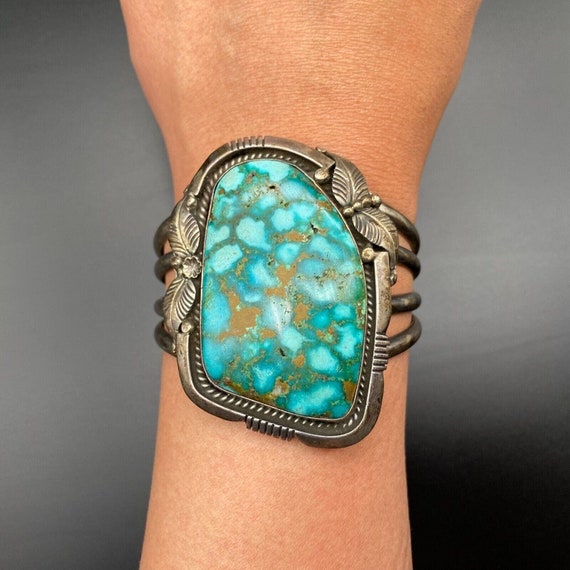 Vintage Navajo Native Turquoise Silver Bracelet C… - image 2