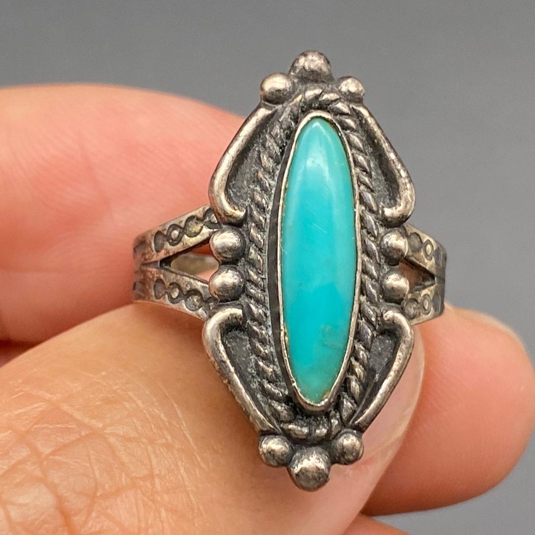 Vintage Navajo Native Turquoise Sterling Silver Ring Size 6.75 - Etsy