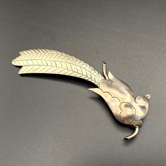 Vintage Pfeiffer Long Tail Feathers Bird Sterling Silver Pin Brooch