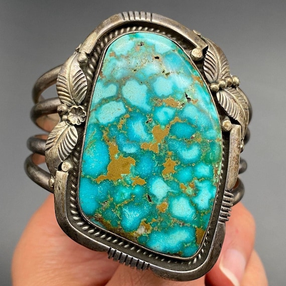 Vintage Navajo Native Turquoise Silver Bracelet C… - image 1