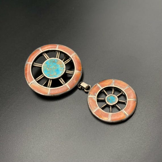 ヴィンテージ ズニ族 ネイティブ ターコイズ コーラル インレイ