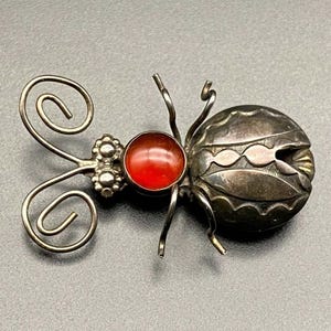 Vintage Navajo Dragon Breath Dimensional Bug Stampwork Silver Brooch Pin