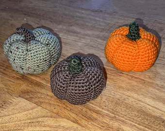 Set of 3 Hand Crafted Crochet Pumpkins | The Creeperie x Okay Crochet | Halloween Decor, Fall, Autumn, Gift, Knit