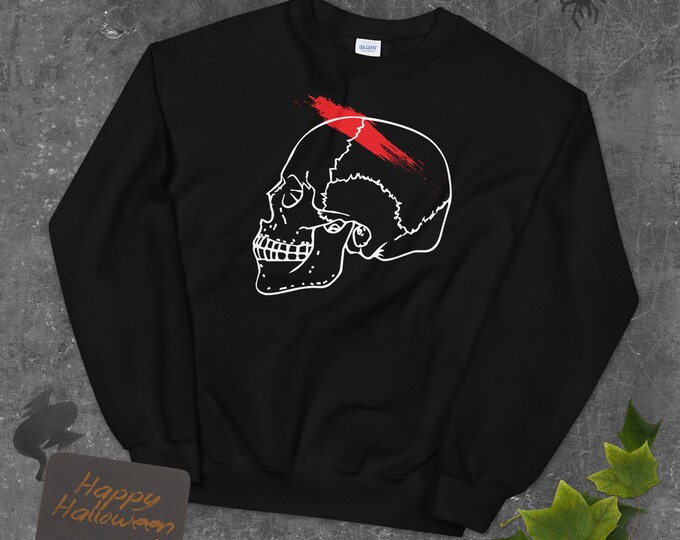 Wounded Unisex Sweatshirt | Skull Sweatshirt | Skull Pullover | Black Halloween Skull Sweatshirt, Pullover | The Creeperie