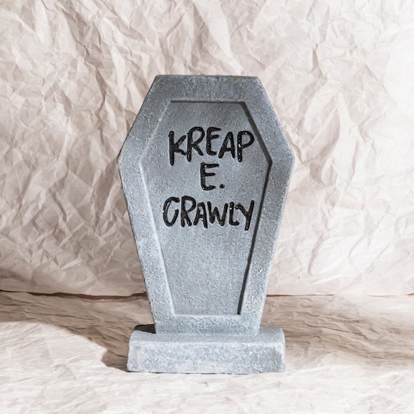 Kreap E Crawly Tombstone Figure | Tombstone Desk Decor, Bookshelf Decor, Halloween Gift, Accessory