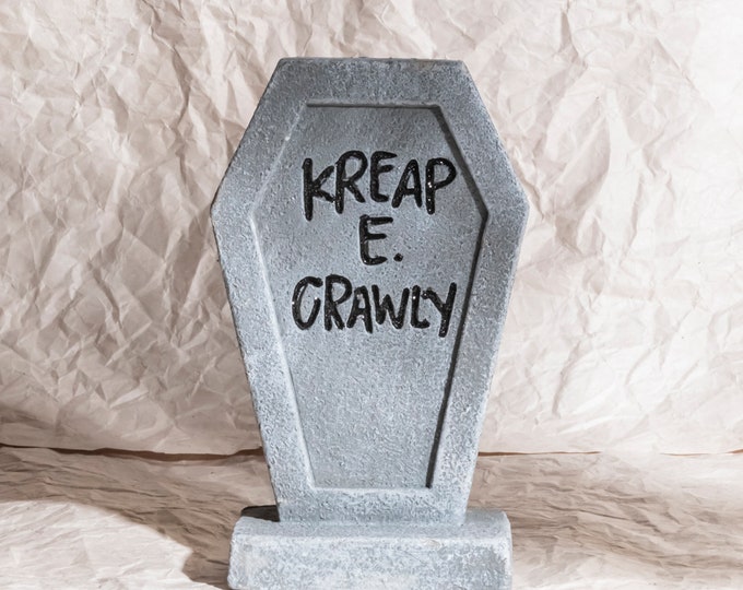 Kreap E Crawly Tombstone Figure | Tombstone Desk Decor, Bookshelf Decor, Halloween Gift, Accessory