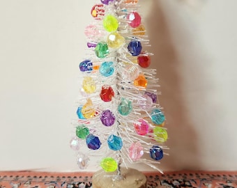 4" White Bottle Brush Christmas Tree – Modern Dollhouse Decor (1:12 Scale)