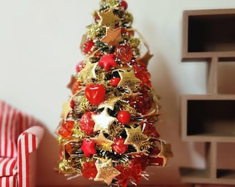 6" Bottle Brush Christmas Tree – Gold Stars Dollhouse Decor (1:12 Scale)