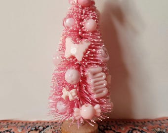 4" Pink Bottle Brush Christmas Tree – Modern Dollhouse Decor (1:12 Scale)