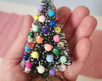 4" Miniature Dollhouse Christmas Tree 1:12 Scale - Bottle Brush Decorated Village Holiday