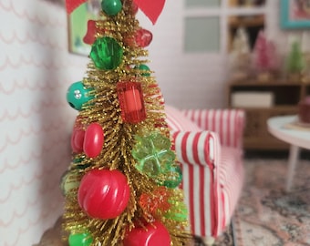 4" Miniature Dollhouse Christmas Tree 1:12 Scale - Bottle Brush Decorated Village Holiday
