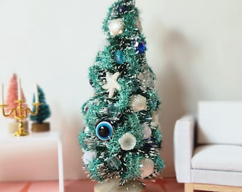 6" Beachy Bottle Brush Christmas Tree – Modern Dollhouse Decor (1:12 Scale)