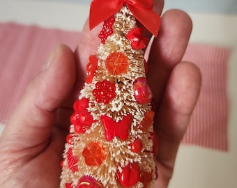 4" Miniature Dollhouse Christmas Tree 1:12 Scale - Bottle Brush Decorated Village Holiday