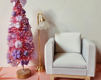 6" Pink Bottle Brush Christmas Tree – Midcentury Modern Dollhouse Decor (1:12 Scale)