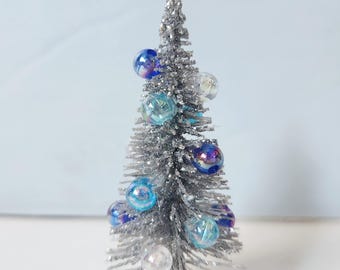 2" Miniature Bottle Brush Christmas Tree – Hand-Decorated Dollhouse Village Winter Wonderland