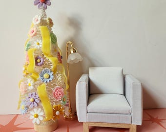 6" White Bottle Brush Tree – Flowers Spring Easter Boho Dollhouse Decor (1:12 Scale)