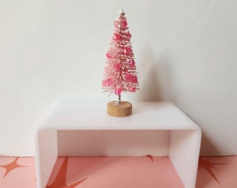 2" Pink Bottle Brush Christmas Tree – Modern Dollhouse Decor (1:12 Scale)
